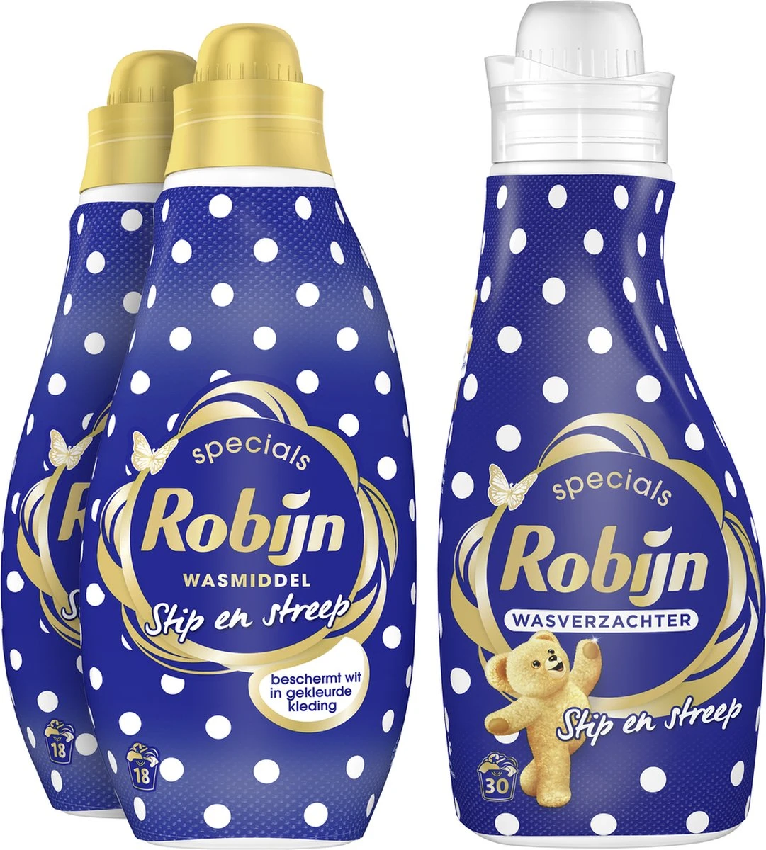 Robijn Robijn Specials Wasmiddel En Wasverzachter Pakket Voor Gekleurde Kleding Met Witte Elementen Stip En Streep Beschermt Wit In Gekleurde Kleding 2 X 18 + 30 Wasbeurten 3 Robijn Robijn Specials Wasmiddel En Wasverzachter Pakket Voor Gekleurde Kleding Met Witte Elementen Stip En Streep Beschermt Wit In Gekleurde Kleding 2 X 18 + 30 Wasbeurten