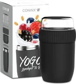 Coninx Thermos Lunchbox - Muesli Beker To Go - Isoleer Lunchpot - Yoghurtbeker To Go - Mueslibeker 840ml (600ml+240ml) - RVS / Zwart -Huishoudelijke Artikelen Winkel 1086x1200 1
