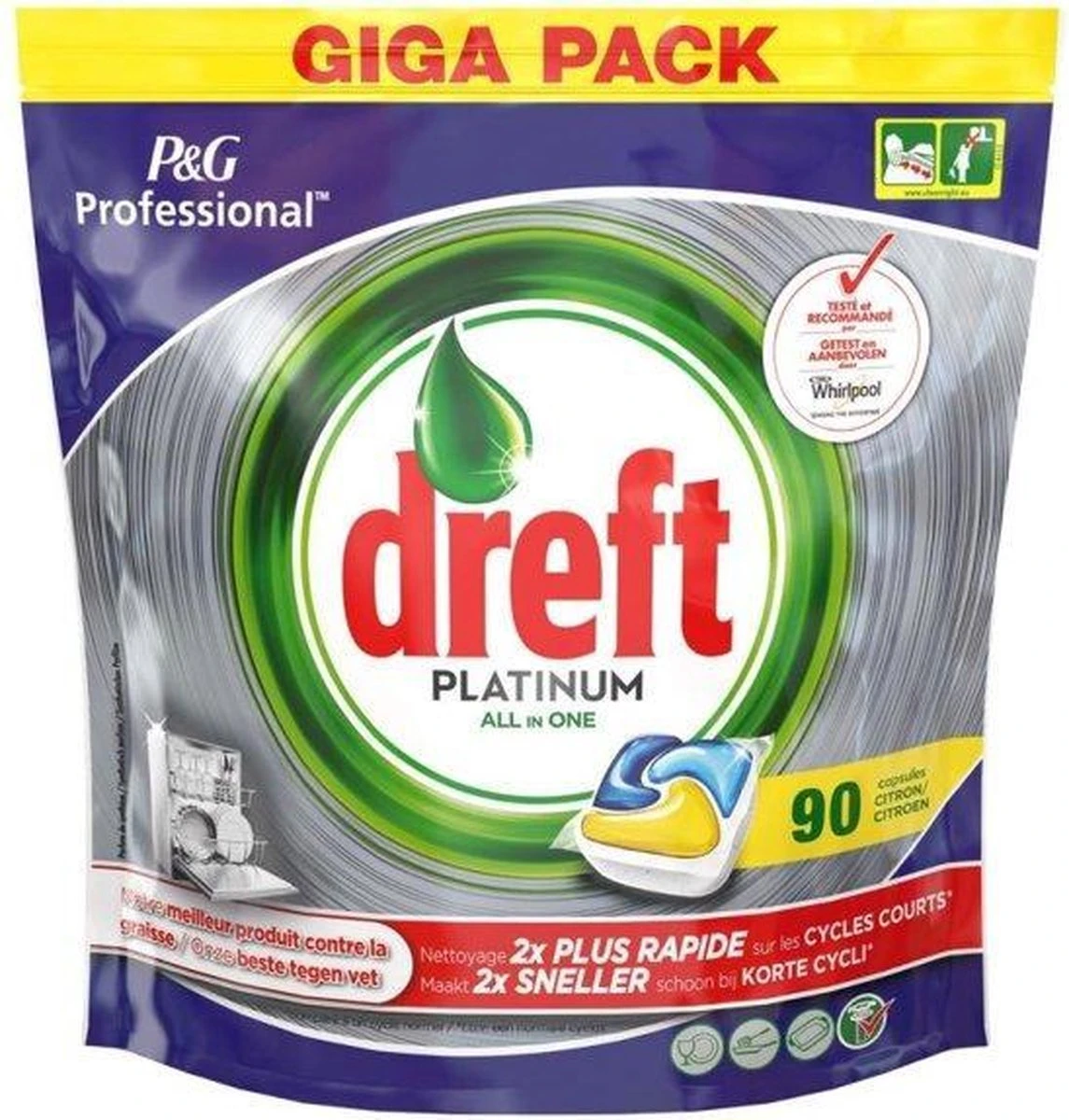 Dreft Platinum - All In One Lemon - 3 X 90 (270) Stuks - Vaatwastabletten - Voordeelverpakking 5 Dreft Platinum - All In One Lemon - 3 X 90 (270) Stuks - Vaatwastabletten - Voordeelverpakking - Afbeelding 3