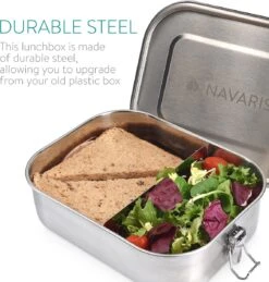 Navaris RVS Broodtrommel Met Verdeler - Meal Prep Bakje - Vershouddoos - Lunchbox - 17 X 13 X 6 Cm - Inhoud 0,8 Liter - Vaatwasbestendig -Huishoudelijke Artikelen Winkel 1146x1200