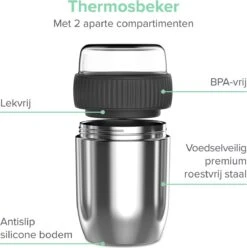 Coninx Thermos Lunchbox - Muesli Beker To Go - Isoleer Lunchpot - Yoghurtbeker To Go - Mueslibeker 840ml (600ml+240ml) - RVS -Huishoudelijke Artikelen Winkel 1195x1200 4