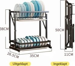 Doogo® Afdruiprek Met Lekbak 2 Laags – Inklapbaar - Muur Hangen Mogelijke - Afwasrek – Met 2 Lekbakken – Extra Accessories Voor Servies En Snijplanken - RVS -Huishoudelijke Artikelen Winkel 1200x1056