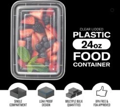 Buxibo - 50 Meal Prep Bakjes - Salade/Lunch Box - Diepvriesbakjes - Vershoudbakjes - Plastic Bakjes Met Deksel - Vershouddoos - Magnetron Vaatwasser Bestendig - 24 Oz/0.7 Liter Inhoud - Herbruikbaar - Kunststof - BPA Vrij - Zwart -Huishoudelijke Artikelen Winkel 1200x1073 2