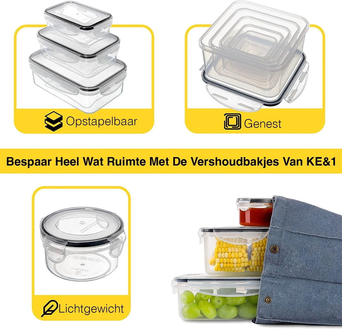 KE&1 Vershoudbakjes - Meal Prep Bakjes - Lunchbox - Diepvriesbakjes - Plastic Bakjes - Keuken - Keukenkast - Bakken 7 KE&1 Vershoudbakjes - Meal Prep Bakjes - Lunchbox - Diepvriesbakjes - Plastic Bakjes - Keuken - Keukenkast - Bakken - Afbeelding 6