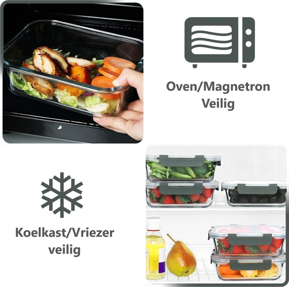 VMCA Glazen Vershoudbakjes Voor Vriezer Oven En Magnetron - 10 Bakjes - Grijs 9 VMCA Glazen Vershoudbakjes Voor Vriezer Oven En Magnetron - 10 Bakjes - Grijs - Afbeelding 7