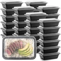 Buxibo - 50 Meal Prep Bakjes - Salade/Lunch Box - Diepvriesbakjes - Vershoudbakjes - Plastic Bakjes Met Deksel - Vershouddoos - Magnetron Vaatwasser Bestendig - 24 Oz/0.7 Liter Inhoud - Herbruikbaar - Kunststof - BPA Vrij - Zwart -Huishoudelijke Artikelen Winkel 1200x1192 1