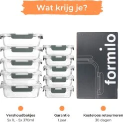 Formilo Meal Prep Bakjes - Lekvrije Vershoudbakjes - Diepvriesbakjes - Luchtdicht - BPA Vrij - Glas - 10 Stuks -Huishoudelijke Artikelen Winkel 1200x1197 11