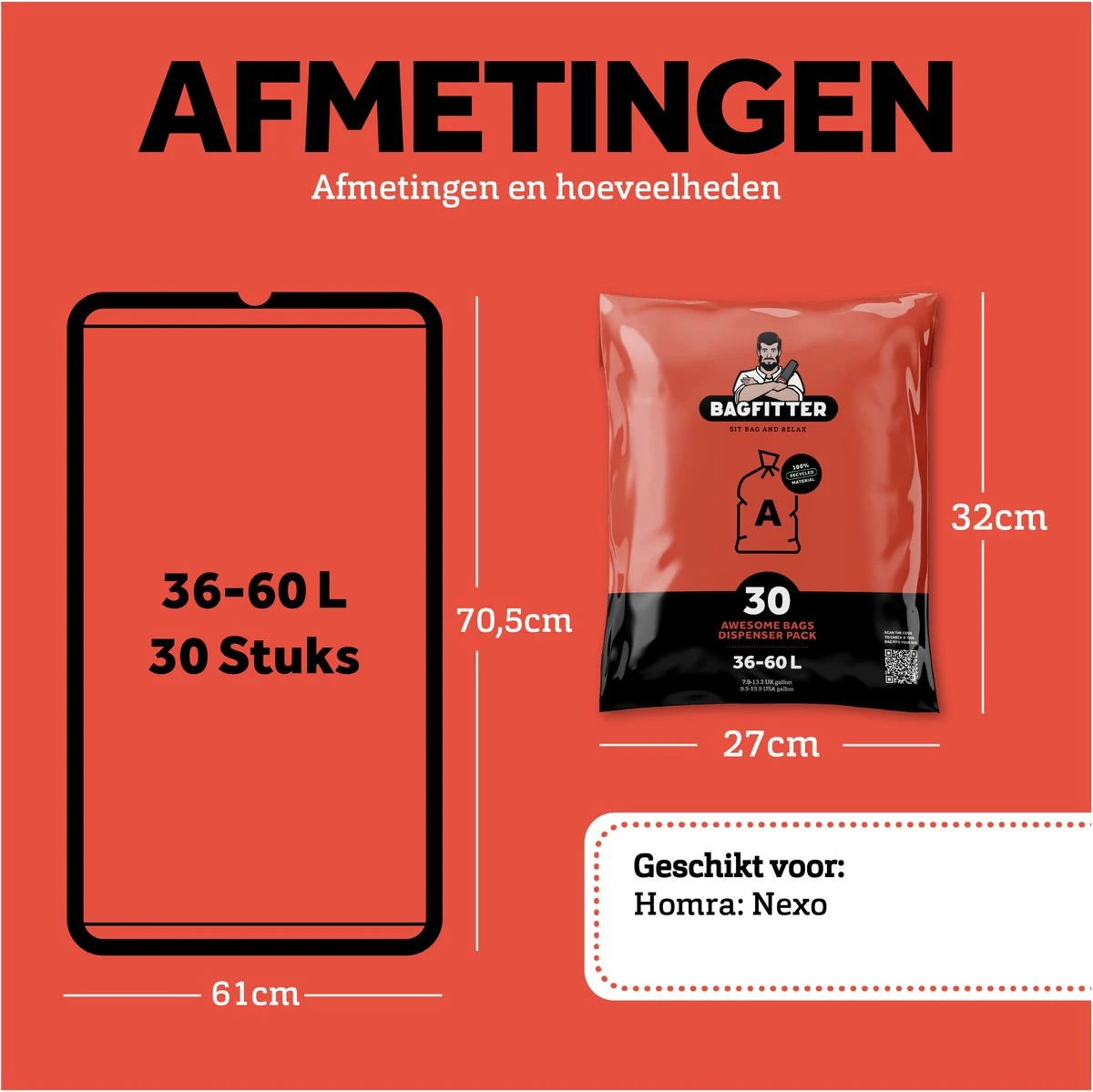 BagFitter Rood A 35L Tot 60L Vuilniszak Met Trekband Van 100% Gerecycled Plastic - 78cm X 50cm - 30 Stuks - 35-60 Liter - Vuilniszakken - Afvalzakken - Prullenbakzakken Geschikt Voor O.a. Homra Nexo 4 BagFitter Rood A 35L Tot 60L Vuilniszak Met Trekband Van 100% Gerecycled Plastic - 78cm X 50cm - 30 Stuks - 35-60 Liter - Vuilniszakken - Afvalzakken - Prullenbakzakken Geschikt Voor O.a. Homra Nexo - Afbeelding 2