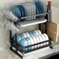 Doogo® Afdruiprek Met Lekbak 2 Laags – Inklapbaar - Muur Hangen Mogelijke - Afwasrek – Met 2 Lekbakken – Extra Accessories Voor Servies En Snijplanken - RVS -Huishoudelijke Artikelen Winkel 1200x1200 373