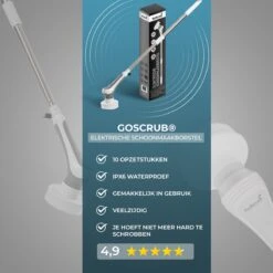 GoScrub® Elektrische Schoonmaakborstel – Elektrische Schrobber - Schrobborstel – Voor Badkamer Of Keuken – Schrobber Met Steel – Luiwagen – Polijstmachine - Poetsmachine Met 10 Opzetstukken -Huishoudelijke Artikelen Winkel 1200x1200 488