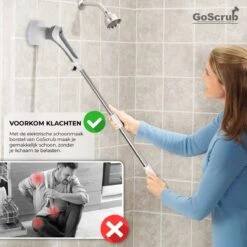 GoScrub® Elektrische Schoonmaakborstel – Elektrische Schrobber - Schrobborstel – Voor Badkamer Of Keuken – Schrobber Met Steel – Luiwagen – Polijstmachine - Poetsmachine Met 10 Opzetstukken -Huishoudelijke Artikelen Winkel 1200x1200 491