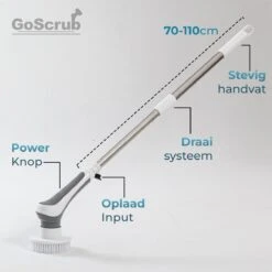 GoScrub® Elektrische Schoonmaakborstel – Elektrische Schrobber - Schrobborstel – Voor Badkamer Of Keuken – Schrobber Met Steel – Luiwagen – Polijstmachine - Poetsmachine Met 10 Opzetstukken -Huishoudelijke Artikelen Winkel 1200x1200 494