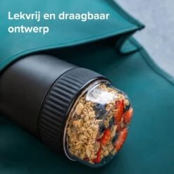 Coninx Thermos Lunchbox - Muesli Beker To Go - Isoleer Lunchpot - Yoghurtbeker To Go - Mueslibeker 840ml (600ml+240ml) - RVS / Zwart -Huishoudelijke Artikelen Winkel 1200x1200 539