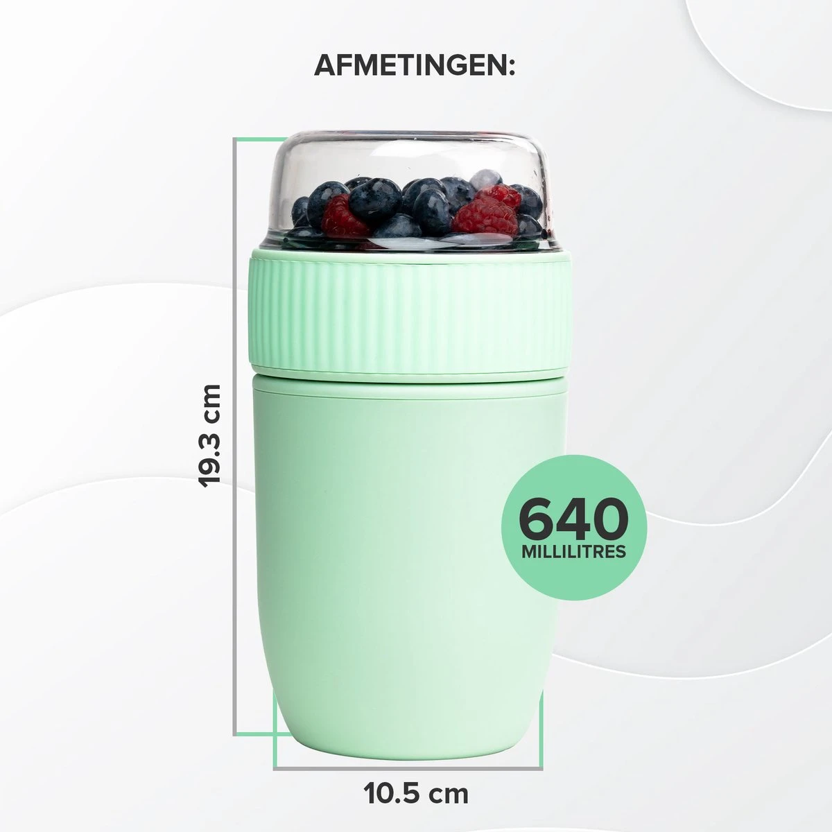 Coninx Yoghurtbeker To Go - Muesli Beker To Go - Lunchbeker - Mueslibeker 640ml (450ml+190ml) - Groen 4 Coninx Yoghurtbeker To Go - Muesli Beker To Go - Lunchbeker - Mueslibeker 640ml (450ml+190ml) - Groen - Afbeelding 2