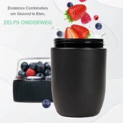 Coninx Yoghurtbeker To Go - Muesli Beker To Go - Lunchbeker - Mueslibeker 640ml (450ml+190ml) - Zwart -Huishoudelijke Artikelen Winkel 1200x1200 568