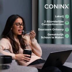 Coninx Yoghurtbeker To Go - Muesli Beker To Go - Lunchbeker - Mueslibeker 640ml (450ml+190ml) - Zwart -Huishoudelijke Artikelen Winkel 1200x1200 570