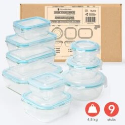 KitchenBrothers Meal Prep Bakjes - Set - Luchtdicht - BPA Vrij - Glas - 9 Stuks -Huishoudelijke Artikelen Winkel 1200x1200 637