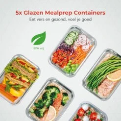 KitchenBrothers Meal Prep Bakjes - Set - Luchtdicht - BPA Vrij - 1L - Glas - 5 Stuks -Huishoudelijke Artikelen Winkel 1200x1200 664