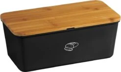 Melamine Broodtrommel Met Bamboe Snijplank | Brood Bewaar Doos Met Hoge Kwaliteit Bamboe Snij Plank | Met Bamboe Deksel, Te Gebruiken Als Brood Snijplank | Afm. 34 X 18 X 14 Cm. | Kleur Brood Trommel: ZWART -Huishoudelijke Artikelen Winkel 1200x713