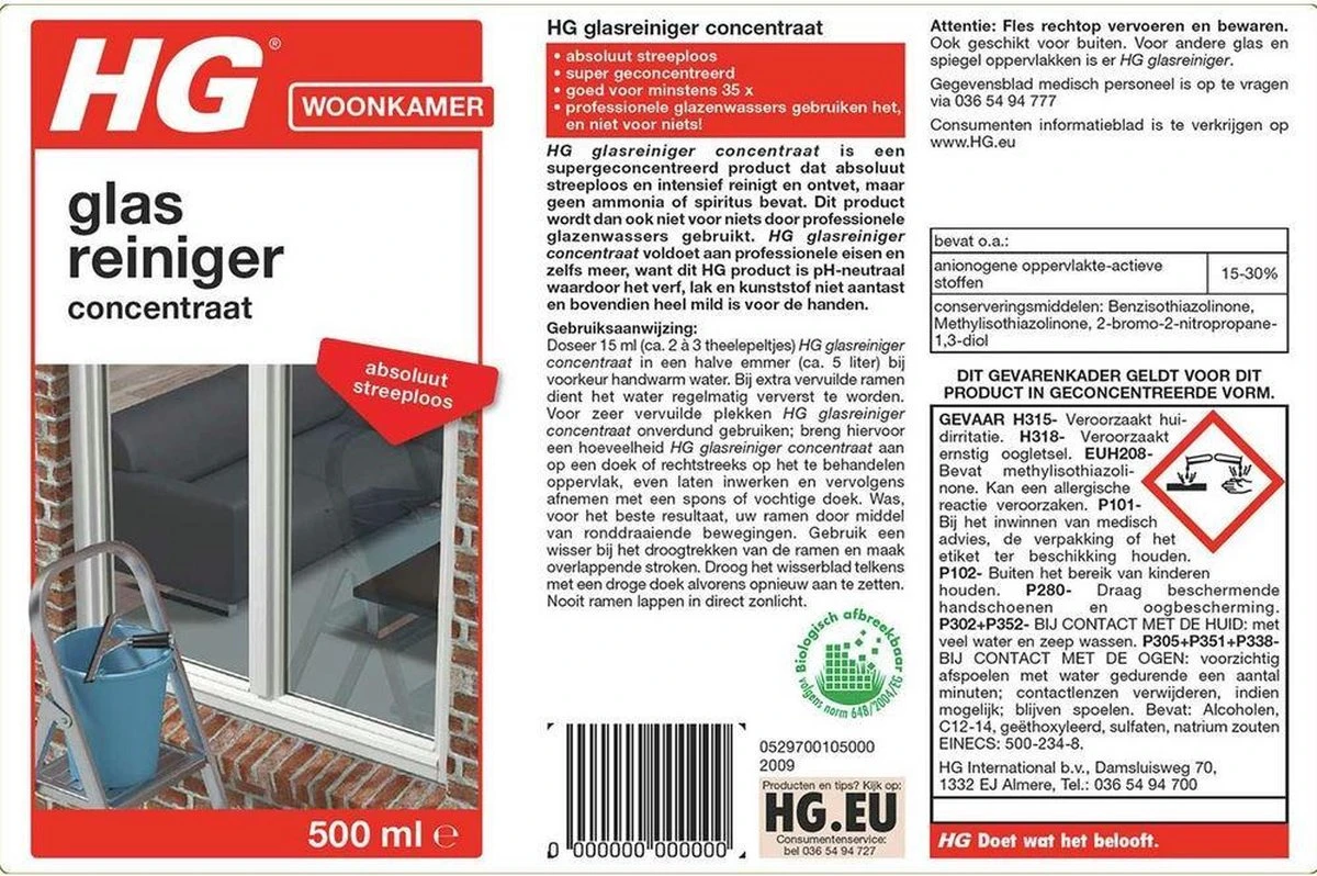 HG Glasreiniger Concentraat - 500ml - Reinigt Streeploos - De Keuze Van Professionele Glazenwassers 4 HG Glasreiniger Concentraat - 500ml - Reinigt Streeploos - De Keuze Van Professionele Glazenwassers - Afbeelding 2