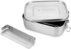 Navaris RVS Broodtrommel Met Verdeler - Meal Prep Bakje - Vershouddoos - Lunchbox - 17 X 13 X 6 Cm - Inhoud 0,8 Liter - Vaatwasbestendig -Huishoudelijke Artikelen Winkel 1200x834