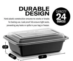 Buxibo - 50 Meal Prep Bakjes - Salade/Lunch Box - Diepvriesbakjes - Vershoudbakjes - Plastic Bakjes Met Deksel - Vershouddoos - Magnetron Vaatwasser Bestendig - 24 Oz/0.7 Liter Inhoud - Herbruikbaar - Kunststof - BPA Vrij - Zwart -Huishoudelijke Artikelen Winkel 1200x997 2