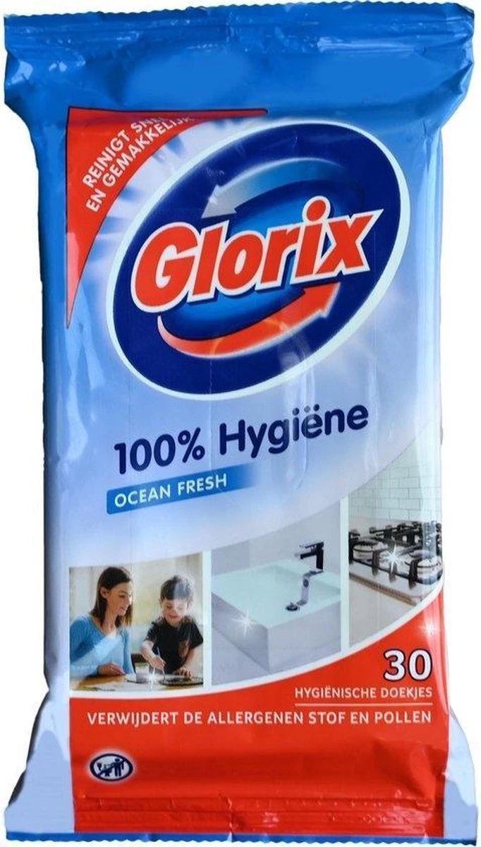 Glorix Doekjes Ocean - 100% Hygiene - 6 X 30 = 180 Vochtige Schoonmaakdoekjes 5 Glorix Doekjes Ocean - 100% Hygiene - 6 X 30 = 180 Vochtige Schoonmaakdoekjes - Afbeelding 3