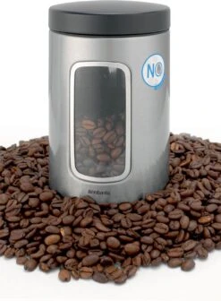 Brabantia Voorraadbus - 1,4 L - Matt Steel Fingerprint Proof / Matt Black Deksel - Met Venster -Huishoudelijke Artikelen Winkel 882x1200 1