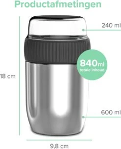 Coninx Thermos Lunchbox - Muesli Beker To Go - Isoleer Lunchpot - Yoghurtbeker To Go - Mueslibeker 840ml (600ml+240ml) - RVS -Huishoudelijke Artikelen Winkel 981x1200 1