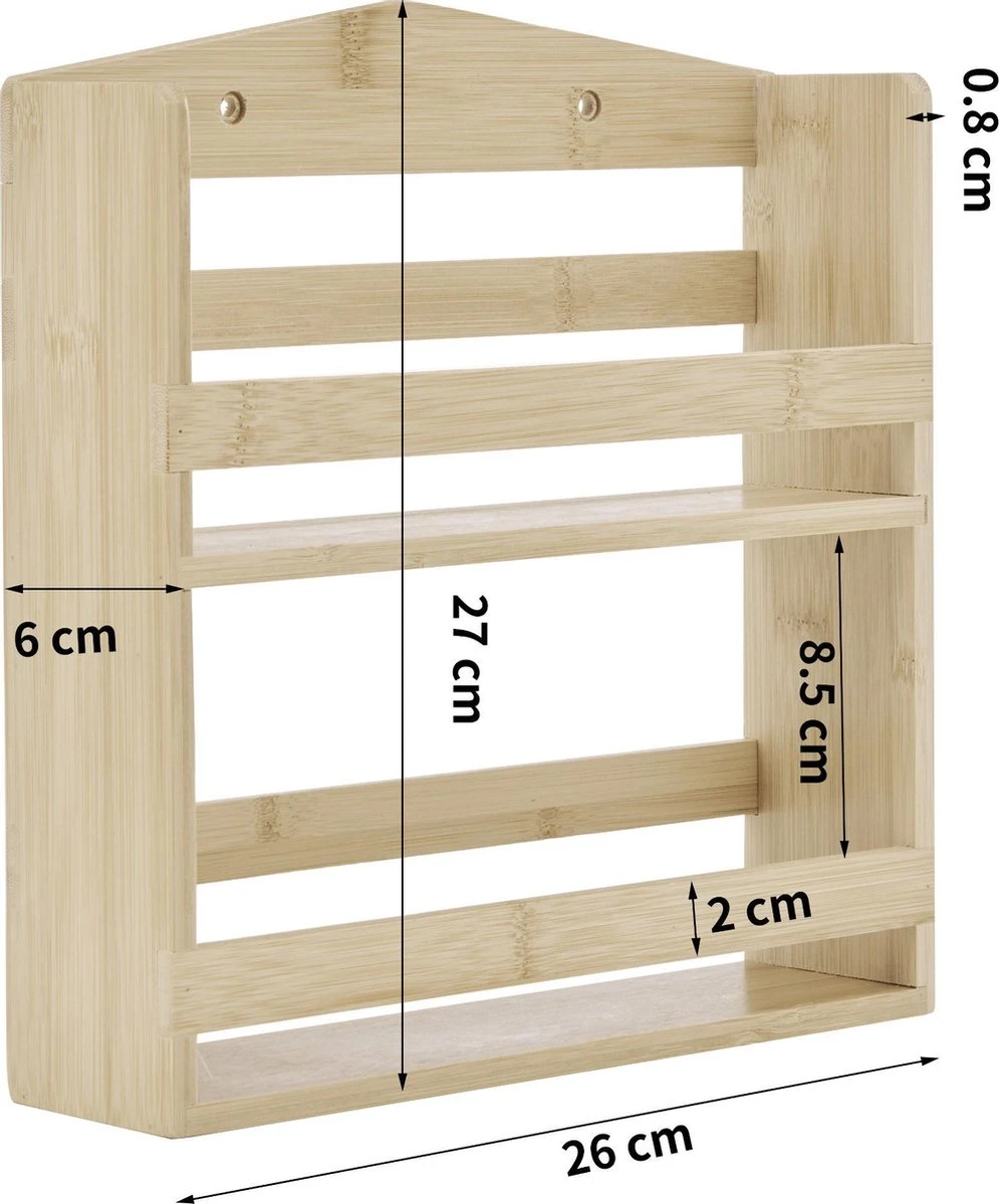 ACAZA Ophangbaar Kruidenrek Met 10 Glazen Kruidenpotjes, Spice Rack, Keuken Rek, Kruiden Organizer Voor Specerijen, Peper, Zout, 26 Cm Breed, Bamboe 5 ACAZA Ophangbaar Kruidenrek Met 10 Glazen Kruidenpotjes, Spice Rack, Keuken Rek, Kruiden Organizer Voor Specerijen, Peper, Zout, 26 Cm Breed, Bamboe - Afbeelding 3
